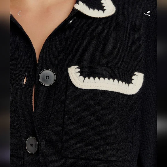 Sezane Black Cardigan with White Trim - Picture 2 of 3